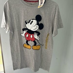 Disney Gray Mickey Mouse Graphic Tee with Red and Yellow Details